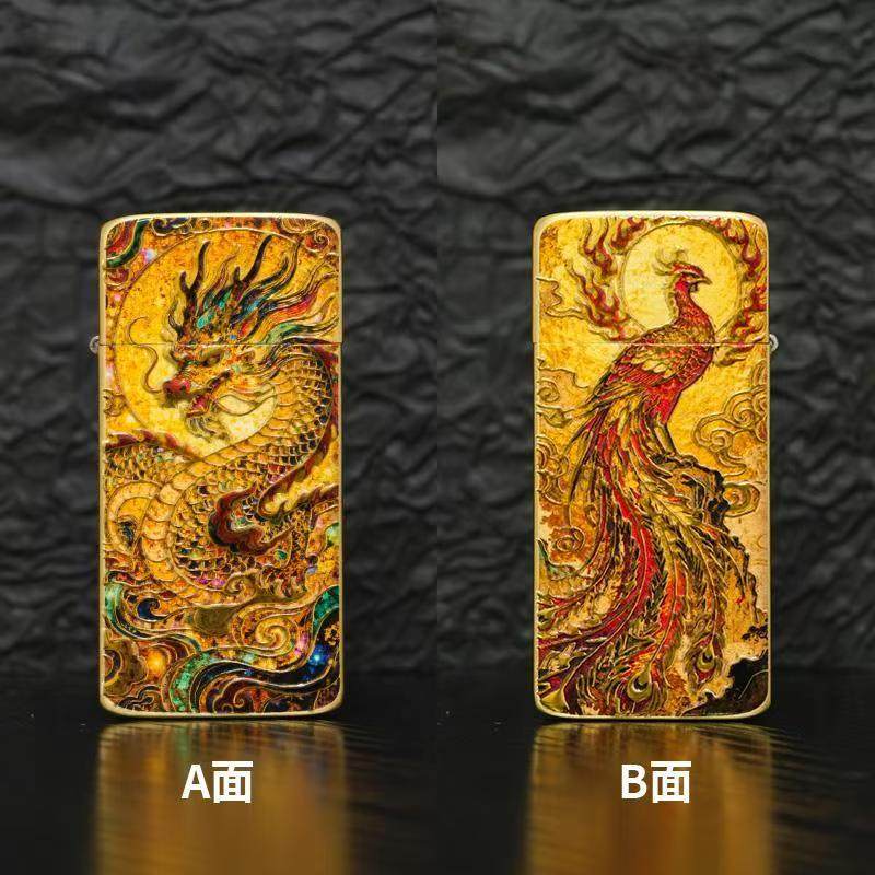 zorro佐罗新品ZC5二代煤油打火机龙凤呈祥精致浮雕立体超薄纯铜男