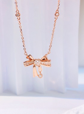 新款蝴蝶结S925纯银项链女小众设计轻奢高级感送女友礼物锁骨链