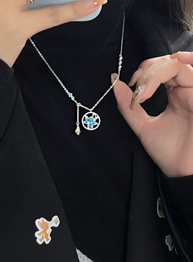 原创个性国潮花朵蝴蝶项链女999纯银小清新森系古风蝶恋花锁骨链