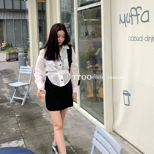 VOUIS夏季 2170a字短款 TTOO 新款 女薄 可调节系腰腰带长袖 防晒衬衫