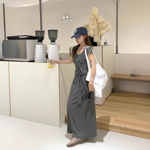 VOUIS夏季 2203气质法式 TTOO 新款 连衣裙女夏薄 圆领长款 系腰无袖