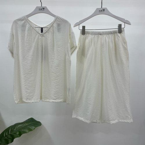 随棉专柜同款26夏季新款空气纱棉女士短袖七分裤家居服套DA26077