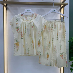 七分裤 川之藤睡衣女士美丝棉甜美印花短袖 家居服4300 新款 25夏季