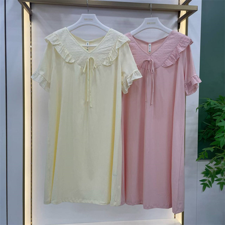 25夏季新款随棉睡裙女士冰瓷棉甜美中长款宽松家居服DG15005