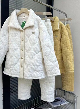 特价佰伦世家冬季牛奶绒夹棉加厚保暖白色女款家居服睡衣23J41547