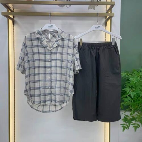 特价清仓 安之伴夏季短袖梭织色织格男女士情侣家居服套装20600