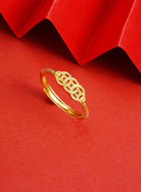 国潮古法沙金戒指复古民族风