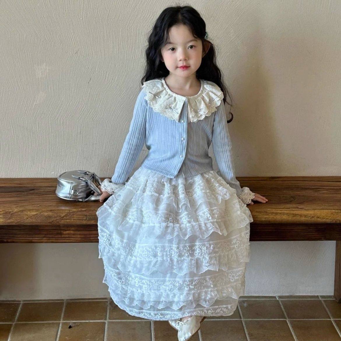 女童春装套装2025新款洋气裙子女大童春秋半身裙儿童白色裙子套装