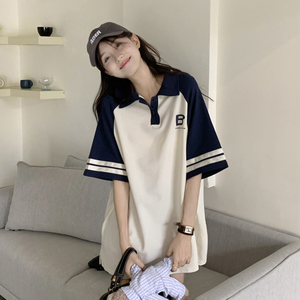 下衣消失polo衫短袖T恤女夏季新款宽松大版长款设计感遮屁股上衣