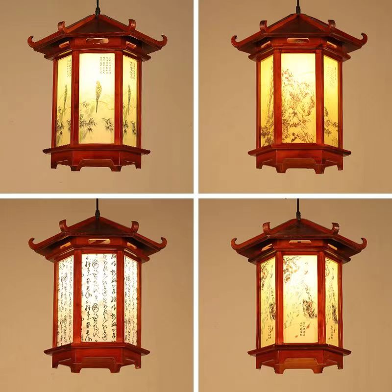 中式仿古六角实木宫灯中国风门头阳台灯笼寺庙祠堂走廊户外小吊灯