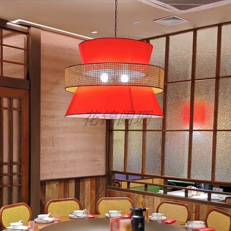 藤编吊灯餐厅红色吊灯餐饮专用灯餐厅吊灯