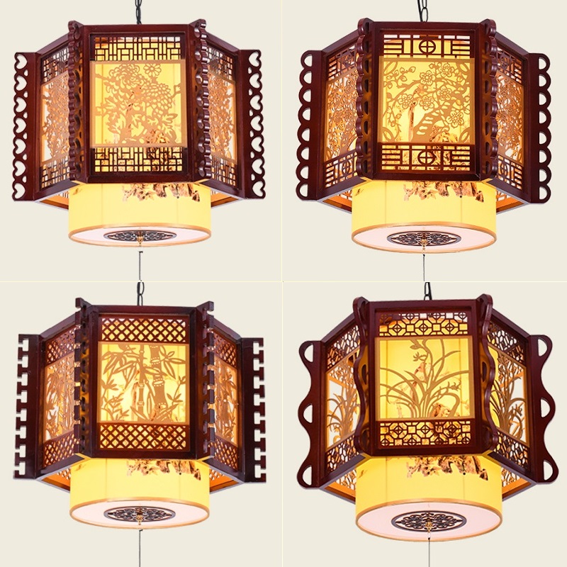 2025新款中式仿古木艺吊灯中国风酒店饭店茶楼包厢古典复古餐饮灯