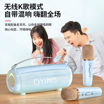 无线蓝牙话筒音量音响户外麦克风迷你家庭便携音箱唱歌