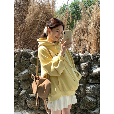 纯棉显白黄色连帽卫衣设计感小众