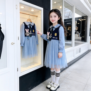 女童朱迪兔子警官连衣裙套装春款大童学院风马甲网纱公主裙两件套