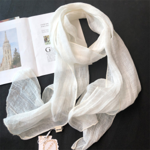 夏季亚麻超长薄款小尺寸白色围巾