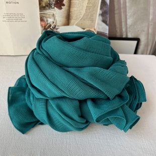 文艺长款 纯色时尚 披肩丝巾保暖护颈围脖 新款 湖蓝色棉麻围巾女冬季