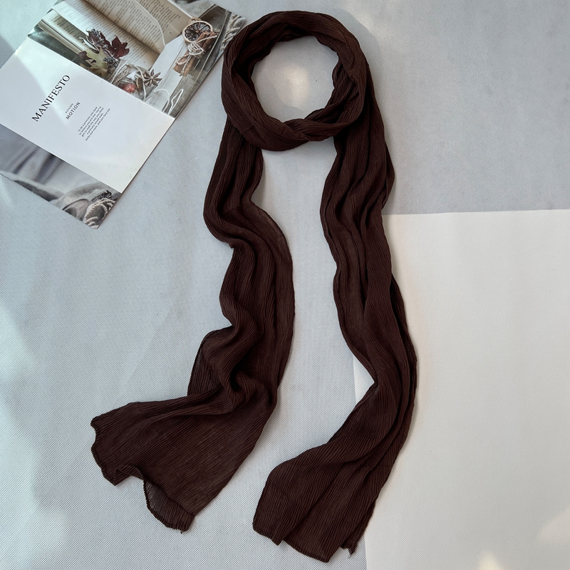 春秋夏季窄款韩版女褶皱围巾丝巾