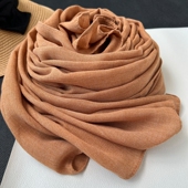 百搭纯色披肩亚麻丝巾浅咖色驼色 春秋季 2025新款 棉麻围巾女士薄款