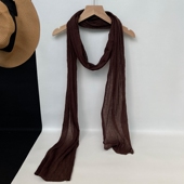 饰防晒细窄长条丝巾夏季 棕色咖啡色旅游拍照围巾女薄款 纯色褶皱装