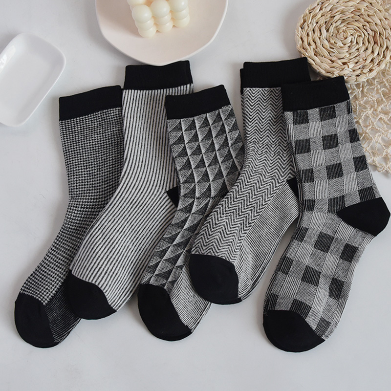 黑色袜子女中筒袜百搭ins潮格子