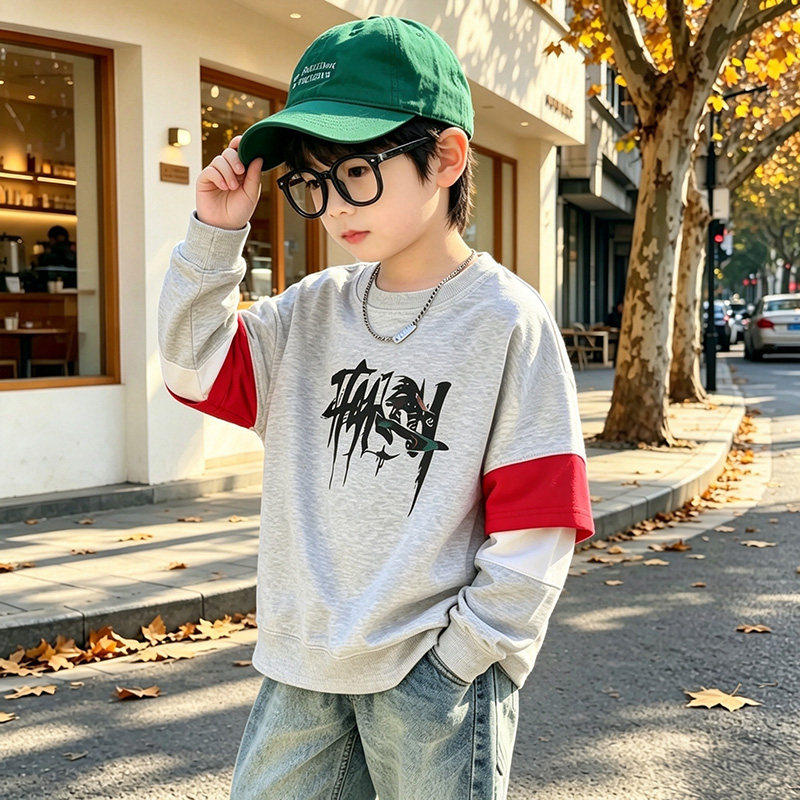 男童春装假两件卫衣2024