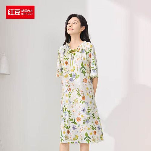 红豆女士夏季薄款短袖睡裙睡衣生
