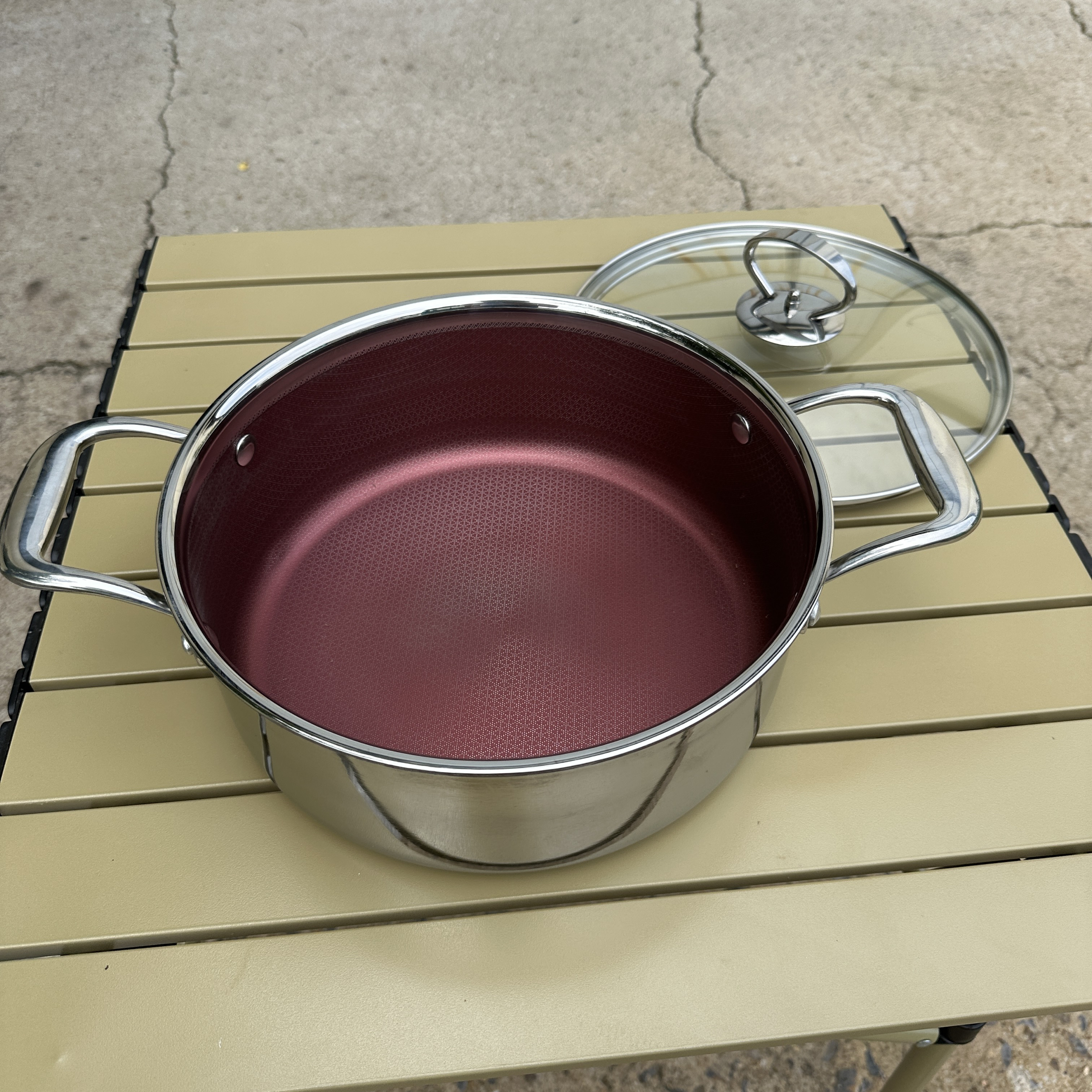 304不锈钢24cm汤锅火锅牛排煎锅煎蛋双耳炖锅焖锅三层钢一体成型