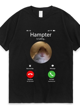 Hampter Calling T-shirt仓鼠打电话T恤ins潮流印花短袖男女棉TEE