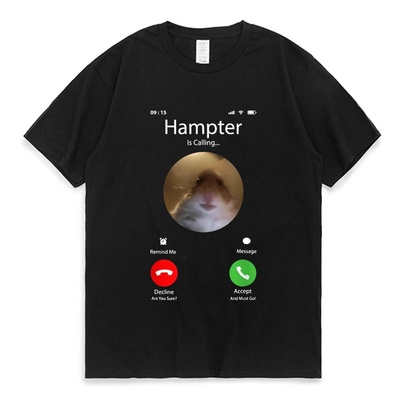 Hampter Calling T-shirt仓鼠打电话T恤ins潮流印花短袖男女棉TEE