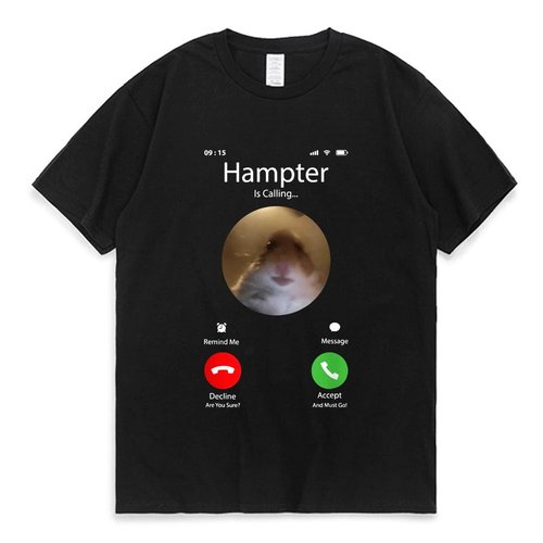 Hampter Calling T-shirt仓鼠打电话T恤ins潮流印花短袖男女棉TEE