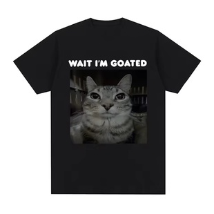 Wait I'm Goated 个性猫印花短袖T恤男女纯棉休闲OVERSIZED棉上衣
