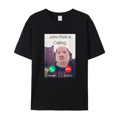 约翰·波克正在打电话回答电话t恤幽默有趣的猪爱人图形t恤短袖棉
