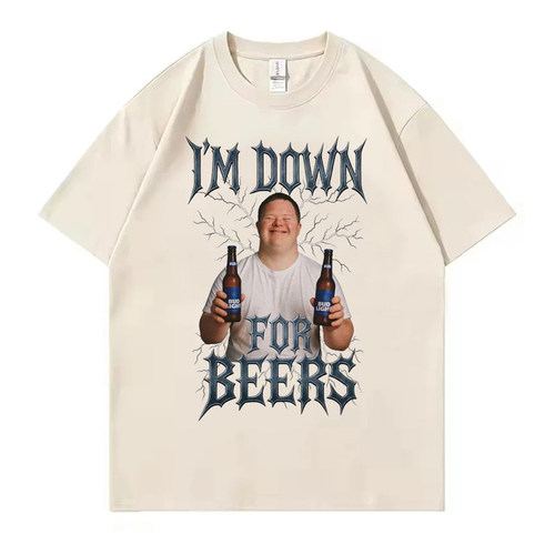 美式复古 I'm Down For Beers 恶搞啤酒梗印花短袖T恤高街男女tee
