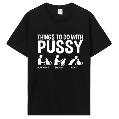 Things To Do with Pussy趣味猫咪短印花袖T恤男女大学生情侣上衣