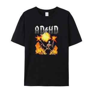 ADHD疯狂骷髅印花圆领T恤男女通搭宽松百搭 短袖 2025夏季 潮流时尚