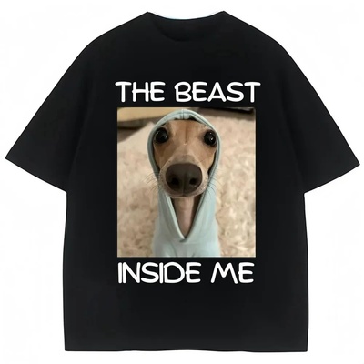 Funny Monster Dog T-shirt搞笑趣味创意狗狗休闲大码短袖T恤男女