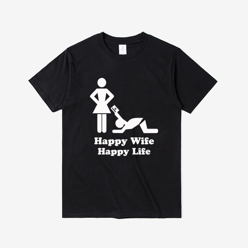 Happy Wife Happy Life 快乐妻子快乐生活搞笑短袖T恤送丈夫礼物