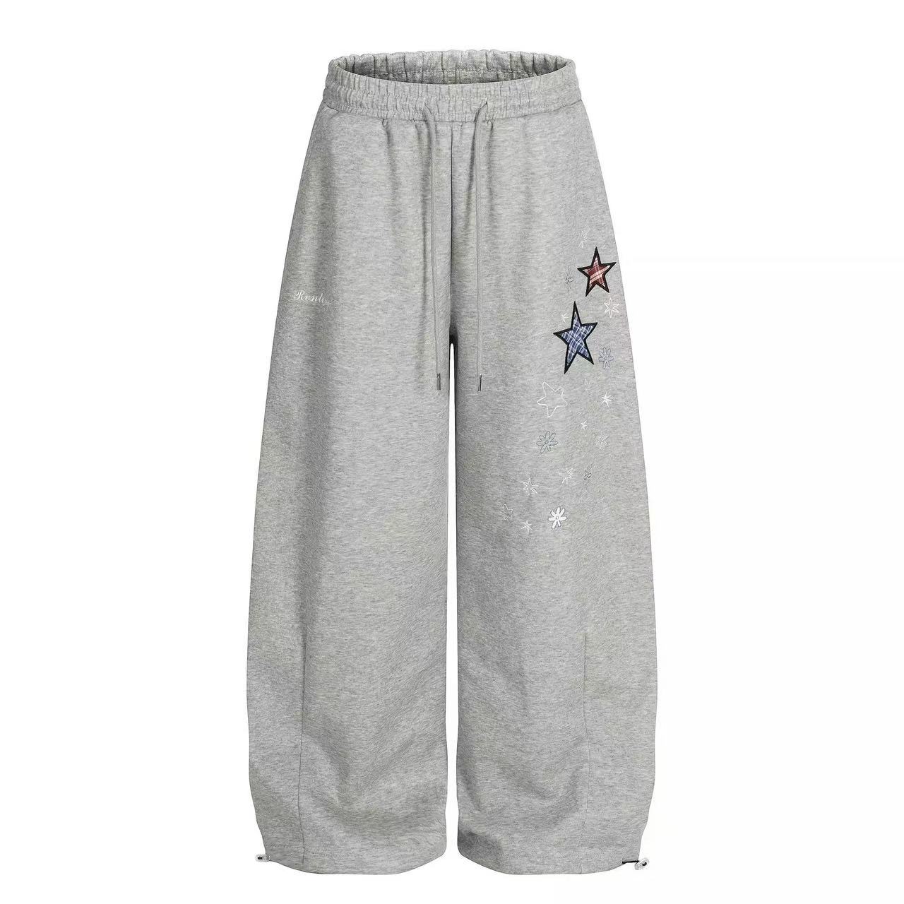 thumbnail for 2026 American Star Embroidery Curved Blade Casual Pants Unisex Loose Lazy Straight-Leg Wide Pants Versatile Floor-Length Pants