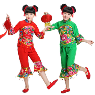 元旦儿童喜庆演出服装幼儿秧歌舞蹈中国红表演福气要来到张灯结彩