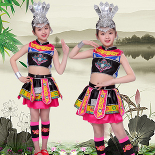 新款少数民族演出服女佤族走在山水间舞蹈服壮族苗族表演服