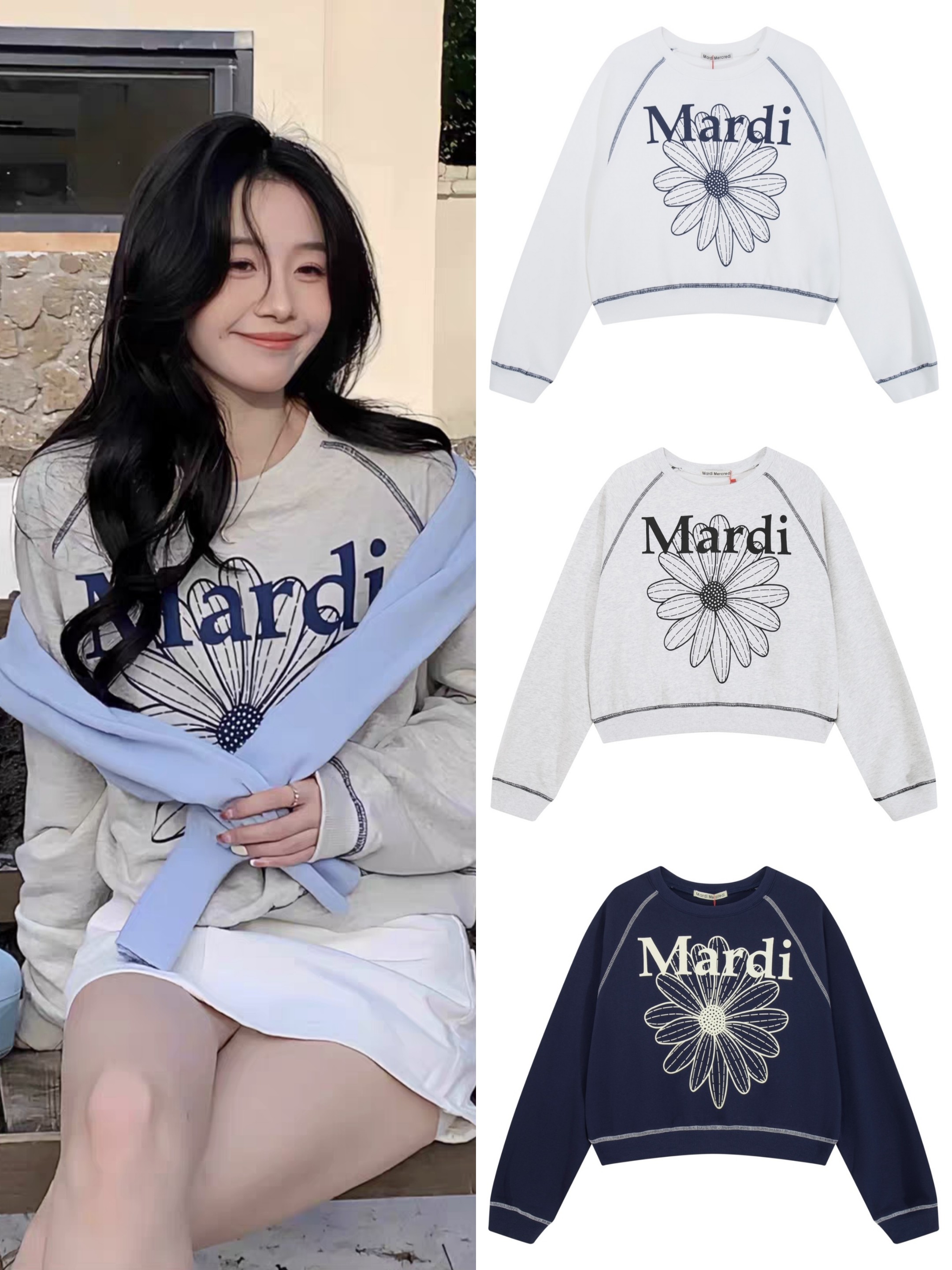 Mardi潮牌经典小雏菊短款卫衣女韩国时尚明星同款百搭休闲上衣图片