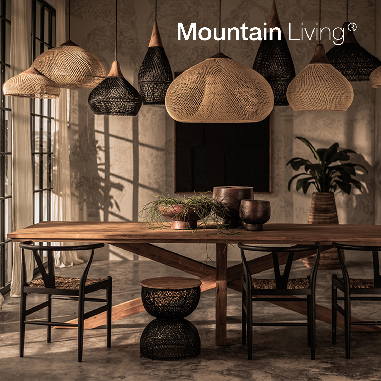 MountainLiving进口藤编吊灯卧室客厅大厅主灯禅意中古风复古高级