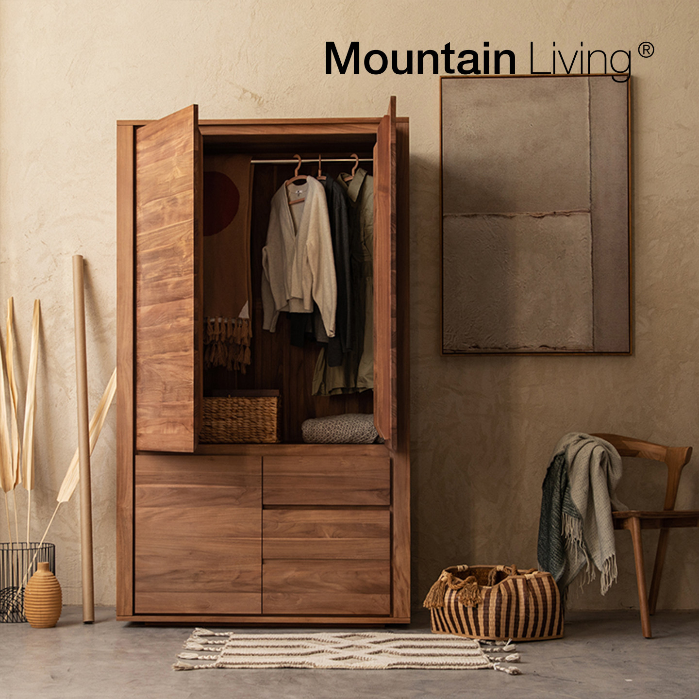 Mountain Living进口柚木家具原木全实木衣柜卧室家用复古中古风