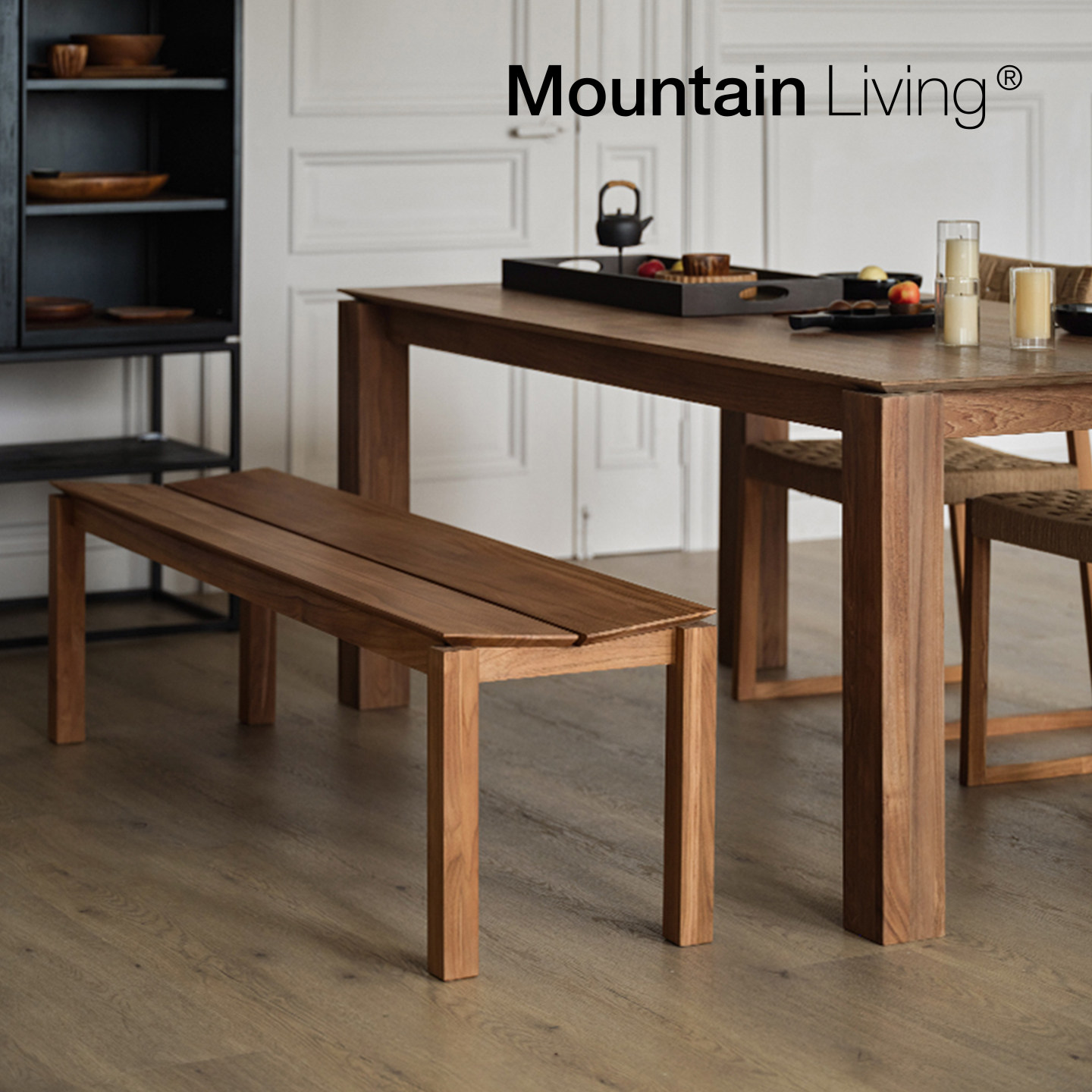 Mountain Living进口柚木家具纯实木长凳床尾凳木头长条凳中古风