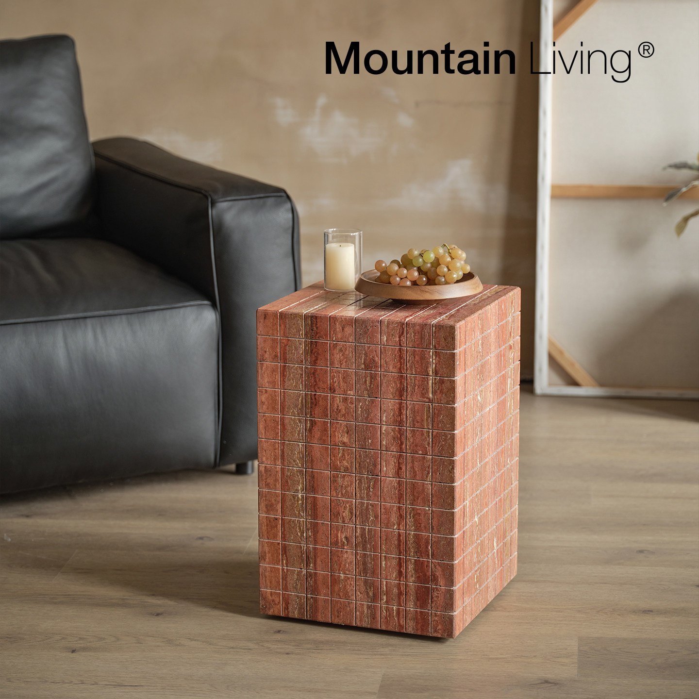 Mountain Living天然洞石可移动茶台边几沙发茶几轻奢高级感方形