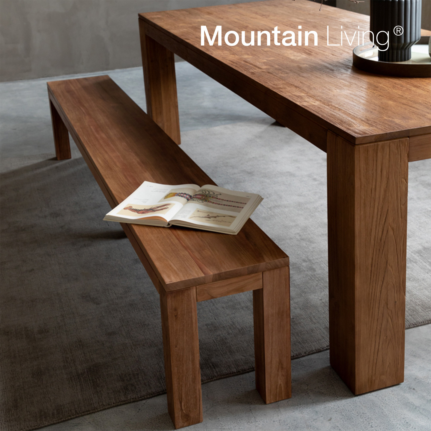 Mountain Living进口柚木家具纯实木长条凳餐桌木头长凳岛台中古