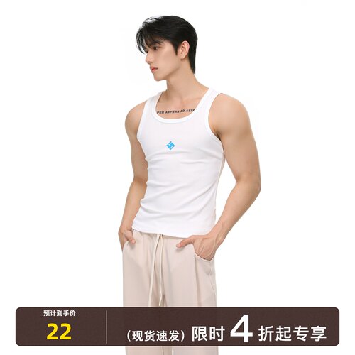 TURNTIDE美式螺纹紧身背心男显壮健身无袖打底衫高弹纯色运动汗衫