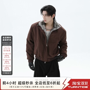 TURNTIDE 美式复古座山雕毛领棉服男加绒宽松短款棉衣bomber外套