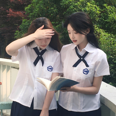 泰式校服班jk白衬衫女日系学院风短袖上衣百褶裙高中生毕业季套装